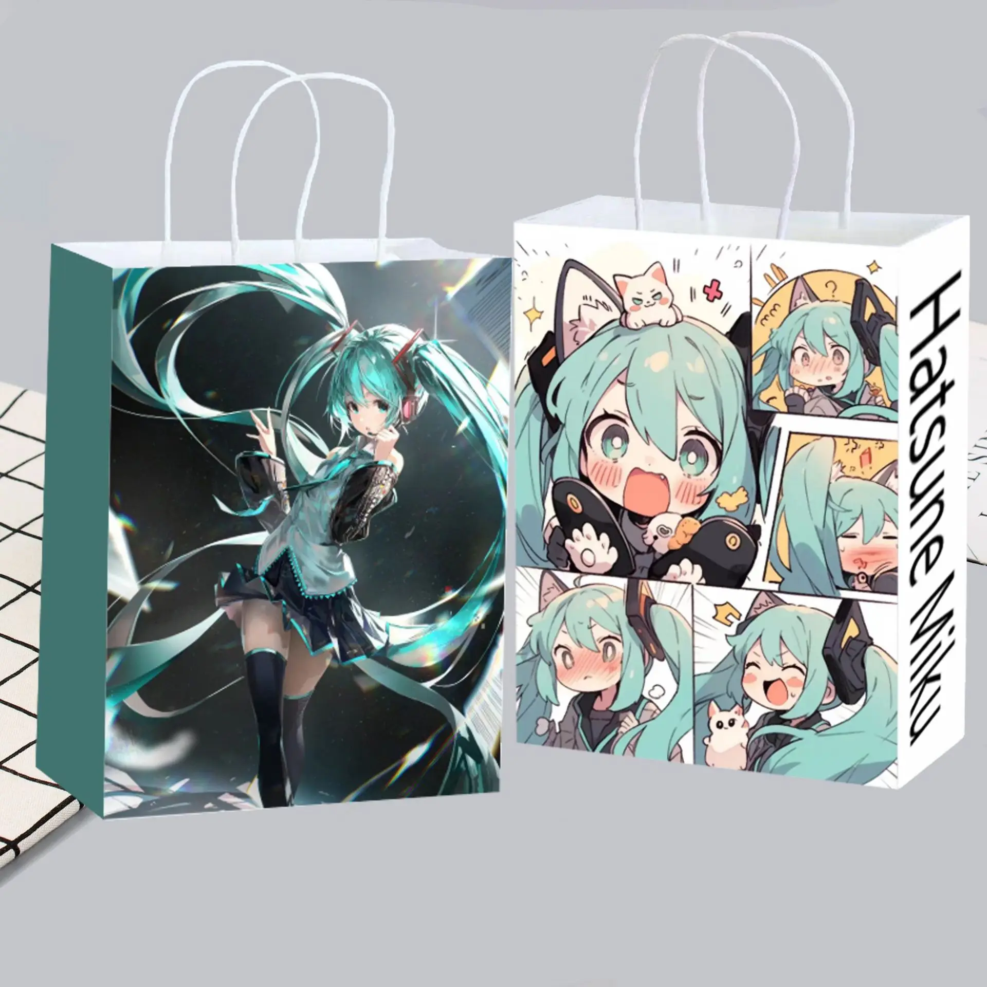 Anime Merchandise Bag - かわいいアニメ初音ミク紙製トートバッグ、リサイクル可能なギフト包装バッグ、ファン向けパーティー用品