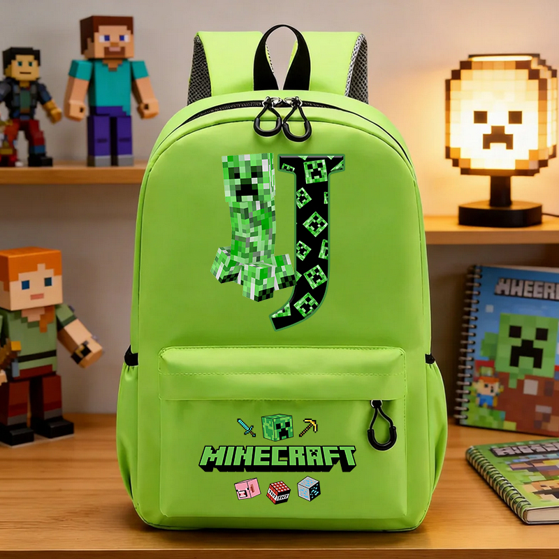 Anime Merchandise Bag - マイナーキャラクターピクセル小学校バッググリーンレターA-Z学生バックパックホットゲームフィギュアプリントスクールバッグ漫画誕生日プレゼント