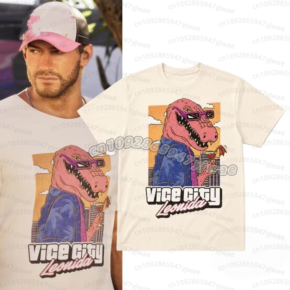 Anime Merchandise Clothes - ジェイソンバイスシティレオニダアリゲータープリント 2026 新しい Tシャツゲームファン男性の女性の人気のストリートカジュアルコスプレ Tシャツ