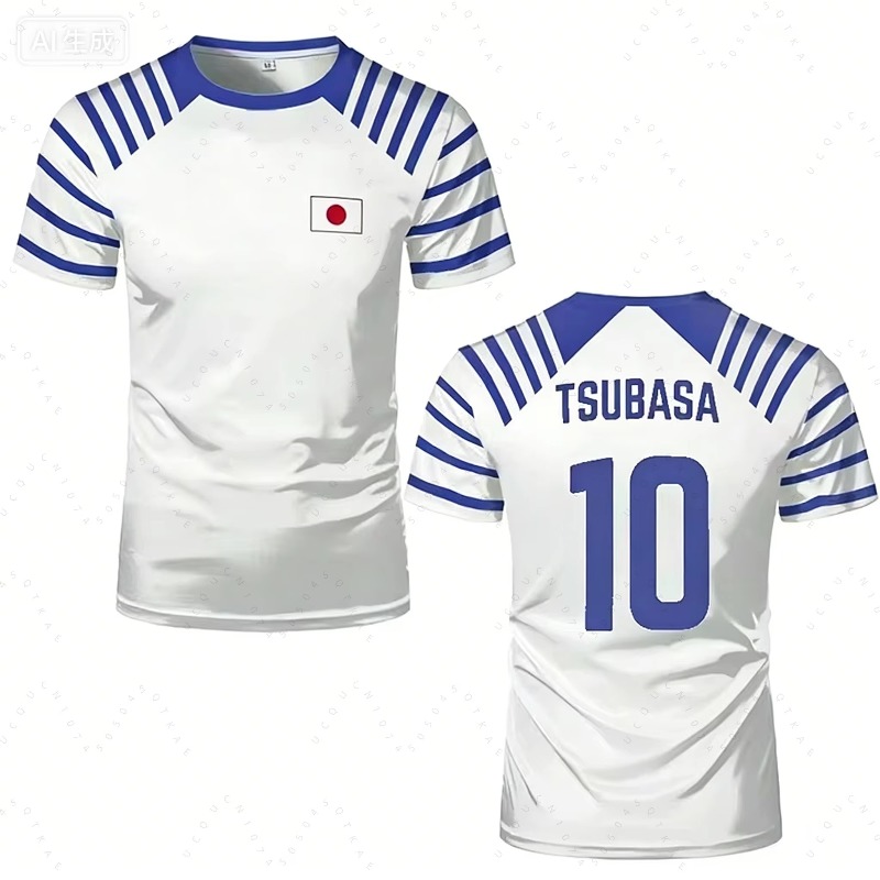 Anime Merchandise Clothes - 2026 ホットキャプテン翼アニメ男性女性 Tシャツ日本国旗プリント夏半袖カジュアル Tシャツスポーツキッズサイクリング Tシャツ