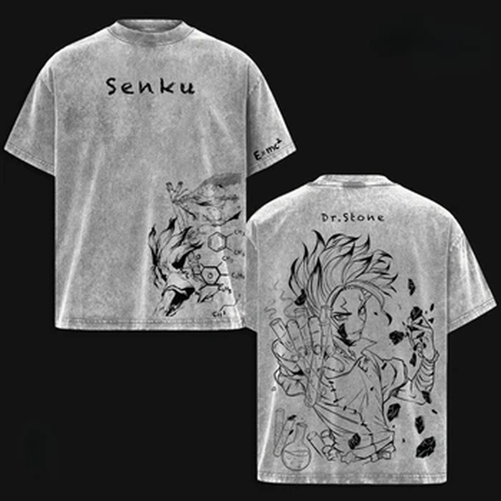 Anime Merchandise Clothes - 石神千空 Dr.STONE Tシャツアニメプリント Y2k ウォッシュオーバーサイズ Tシャツ紳士服夏半袖コットン