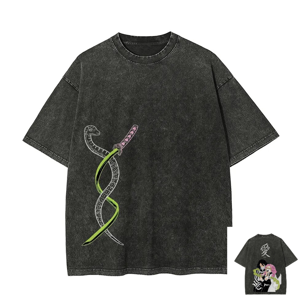 Anime Merchandise Store Japan - 鬼滅の刃 ウォッシュド Tシャツ アニメ グラフィック プリント