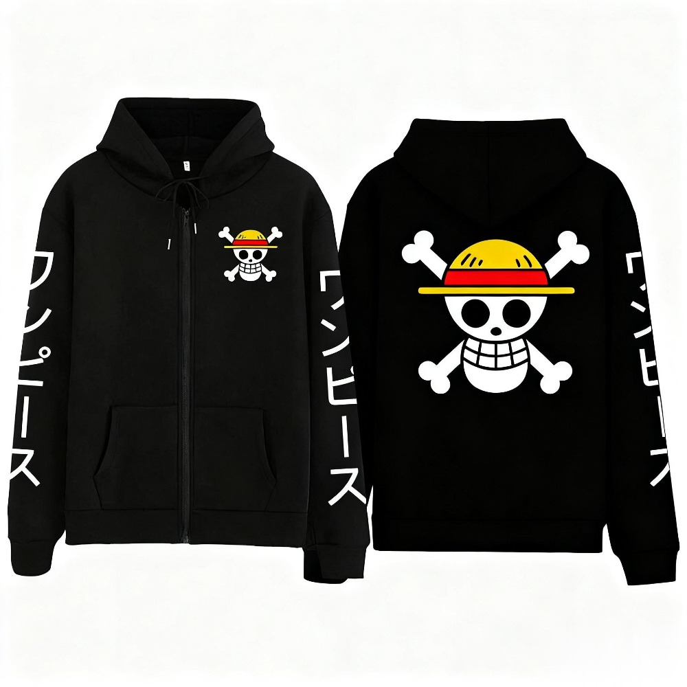 Anime Merchandise Store Japan - 新しい特大ワンピースルフィアニメジッパーフード付きスウェットシャツ男性女性ストリートカジュアルプルオーバージャケット長袖秋