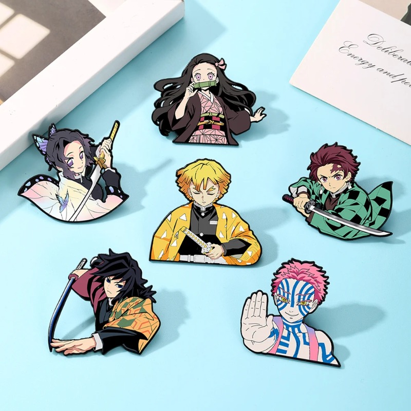 Anime Merchandise Bag - 6 個デーモンスレイヤーキメツノヤイバ漫画ブローチアニメキャラクターバックパックアクセサリースクールバッグ用品誕生日プレゼント友人