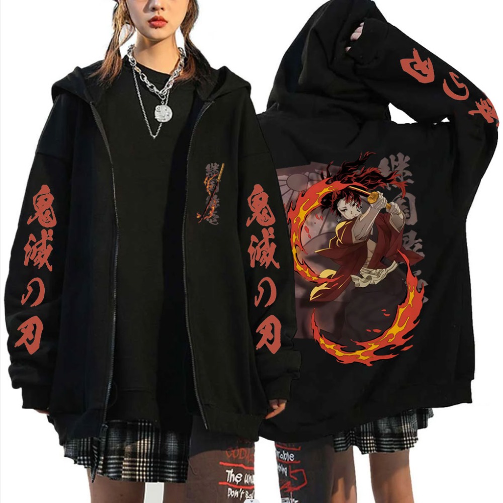 Anime Merchandise Store Japan - 新しい鬼滅の刃継国縁壱グッズジッパーフーディ男性女性ファッションオーバーサイズジップアップジャケット男性フリースジップアップスウェットシャツ